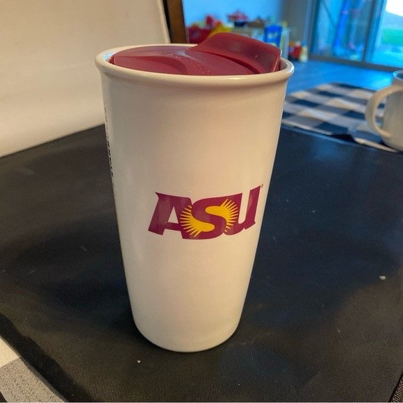 ASU White Travel Mug with Maroon Lid - Picture 1 of 7